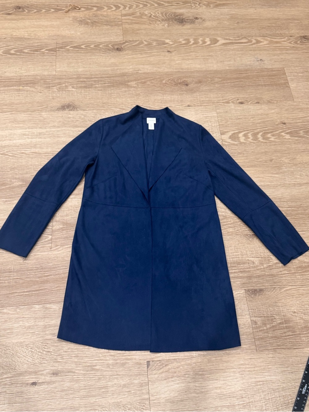 Chico’s Faux Suede Jacket Navy Blue Long Sleeve Open Front Size 0